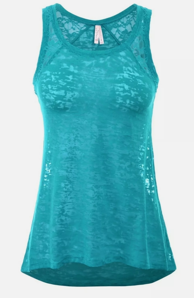 Teal flowy relaxed solid sheer loose gym tank top